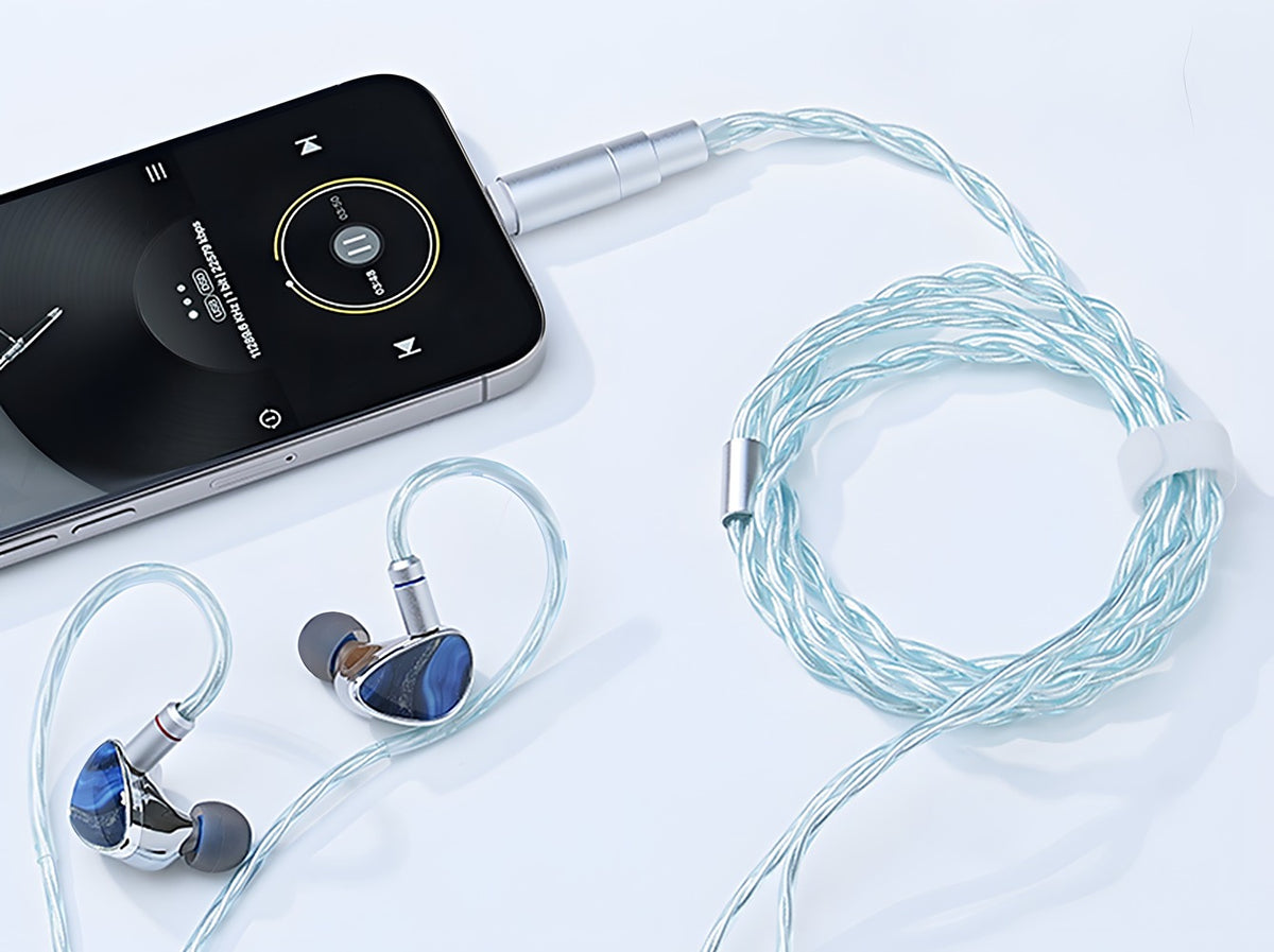 JCALLY JCX Ice Blue IEM Upgrade Cable Silver Plated Interchangeable Plug DAC 3.5mm/4.4mm/USB-C Mic
