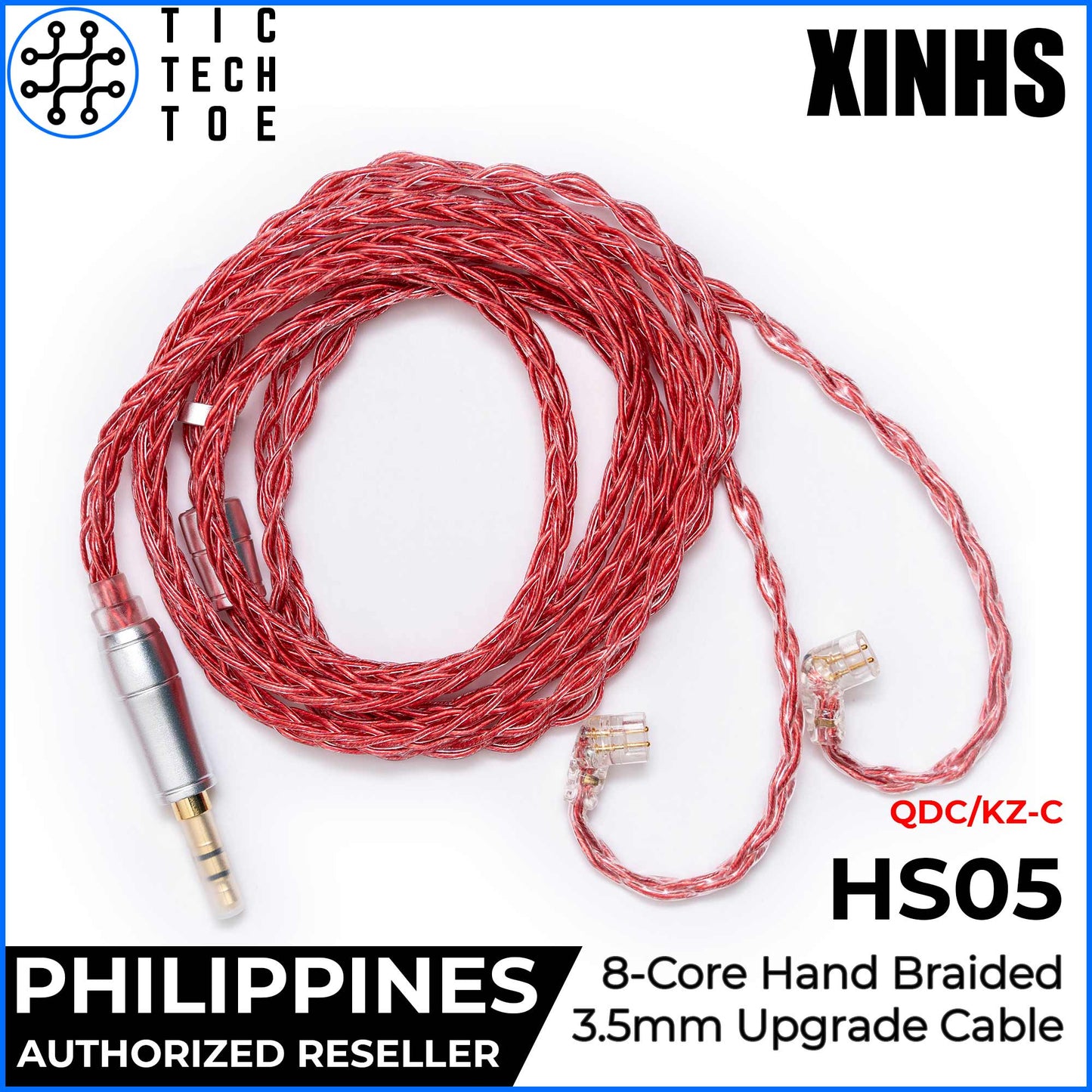 XINHS x TTTPH HS05 Red 8-Core Silver Plated OFC Hand Braided Earphone IEM Upgrade Replacement Cable