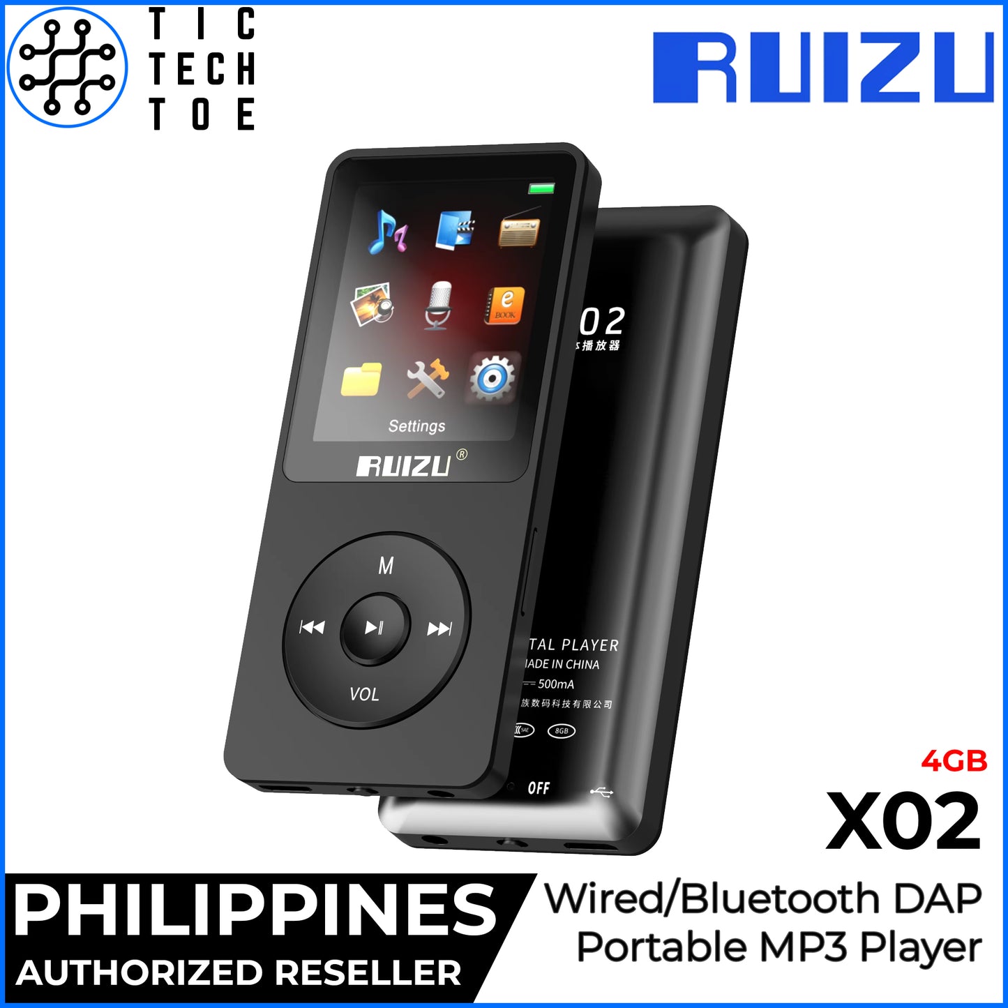 RUIZU X02 Portable MP3 Player Bluetooth 5.3 / Wired 3.5mm Long Battery Built-In 4GB Memory Audio DAP
