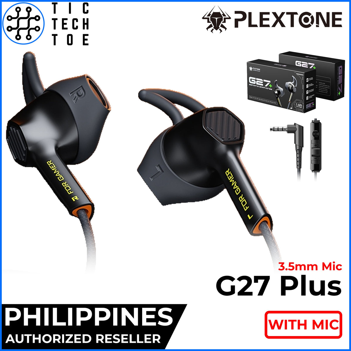 Plextone G27 Plus Semi In-Ear Gaming Earbuds Dynamic Driver Wired Braided Cable 3.5mm/USB-C Mic
