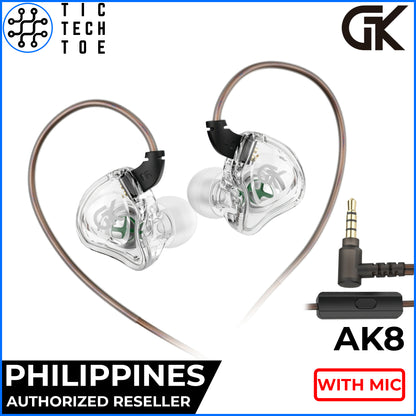 GK AK8 Liquid Crystal Polymer Dynamic Driver Bass Wired Cable In-Ear Monitor Earphones with Mic