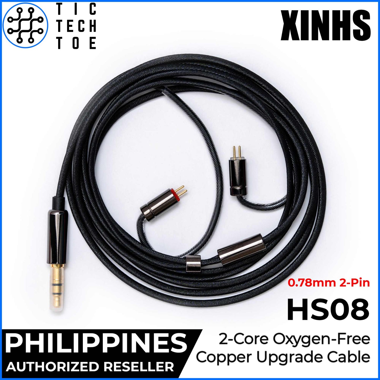 XINHS x TTTPH HS08 Black 2-Core Oxygen-Free Copper Earphone IEM Upgrade Replacement 3.5mm Cable