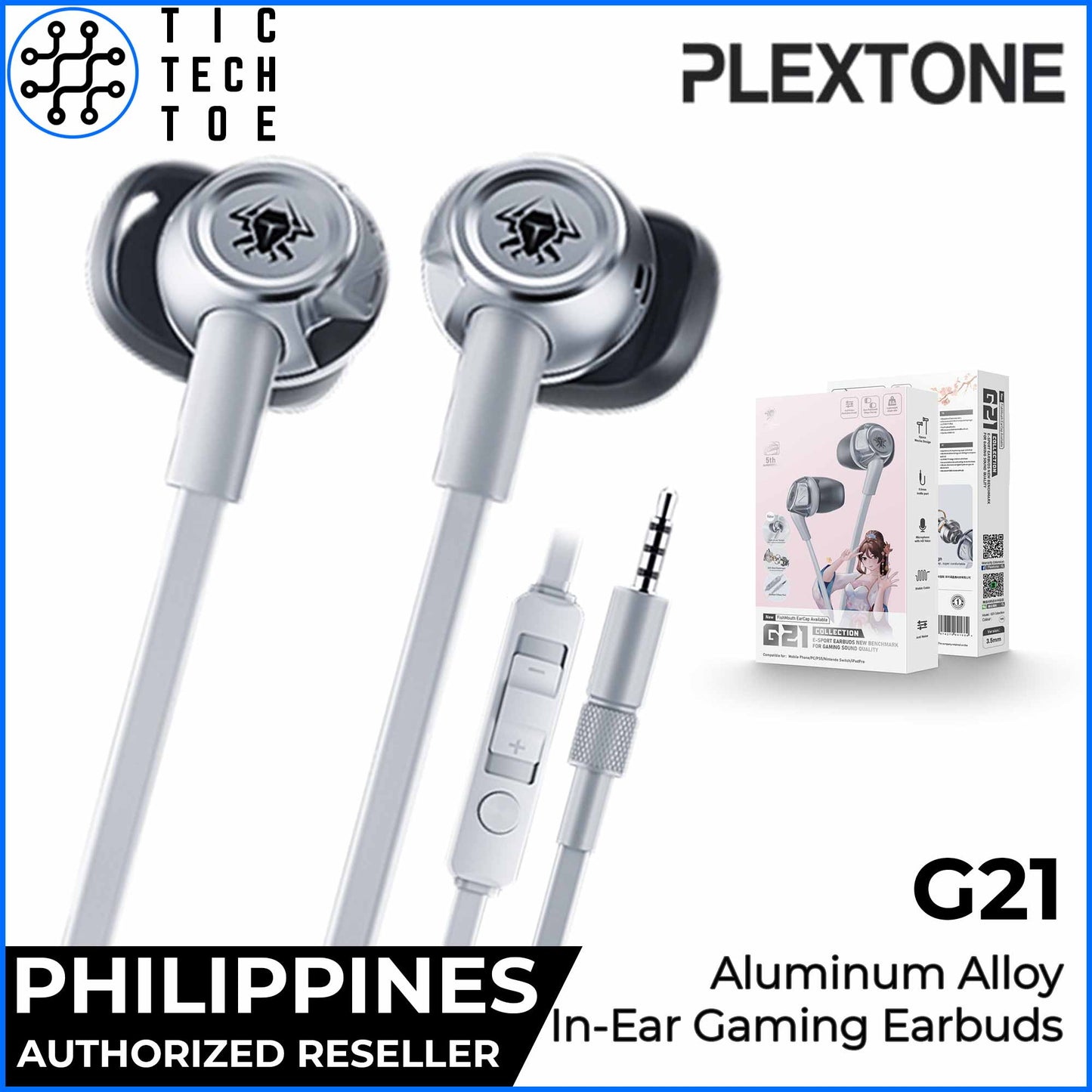 Plextone G21 Semi In-Ear Headset Aluminum Mobile/PC Gaming Earphones with Mic (Optional Soundcard)