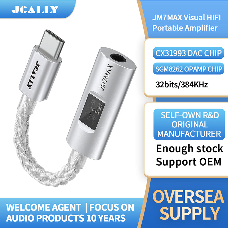 JCALLY JM7 MAX USB A/C to 3.5mm CS31993 + SGM8262 Dual Chip DAC/Amp Aluminum Audio Adapter Cable