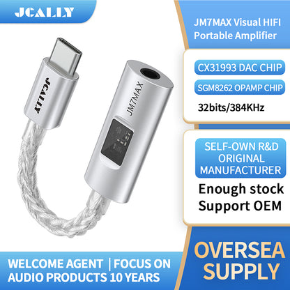 JCALLY JM7 MAX USB A/C to 3.5mm CS31993 + SGM8262 Dual Chip DAC/Amp Aluminum Audio Adapter Cable