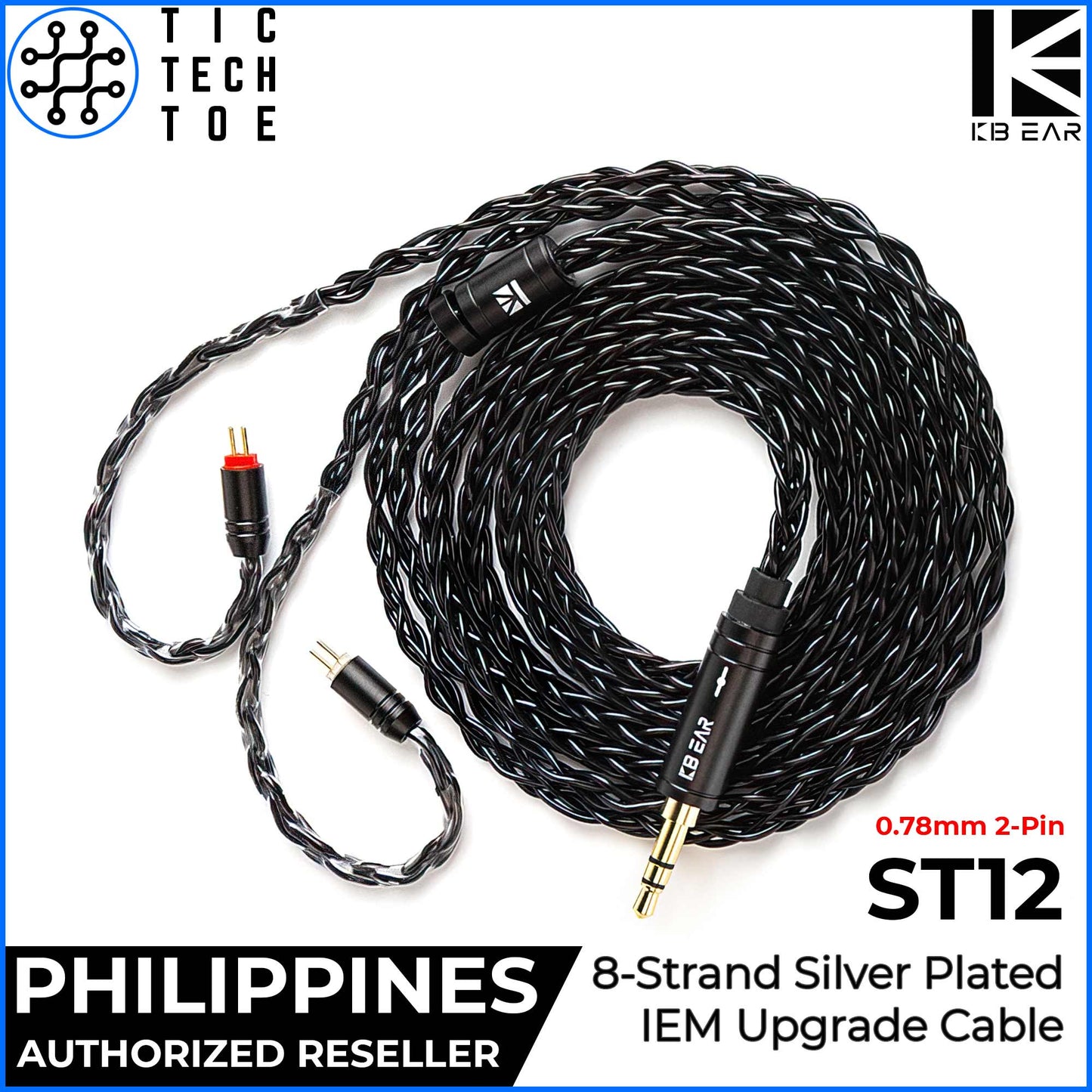 KBEAR ST12 Silver Plated 8-Core OFC Braided Soft Tangle-Free Earphone IEM Upgrade Replacement Cable