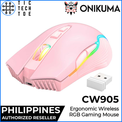 Onikuma CW905 Wireless USB 2.4GHz RGB Lightweight PC Laptop Gaming Ergonomic DPI Mouse Rechargeable