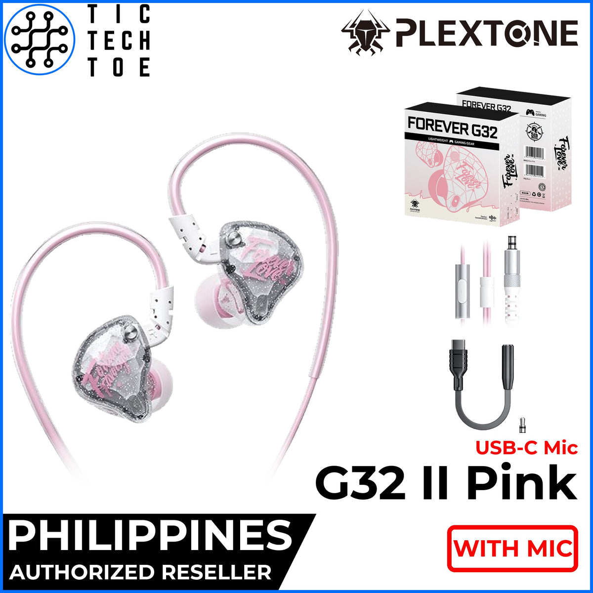 Plextone G32 / G32 II Forever Gaming IEM Dynamic Driver Earphones Wired In-Line 3.5mm/USB-C Mic