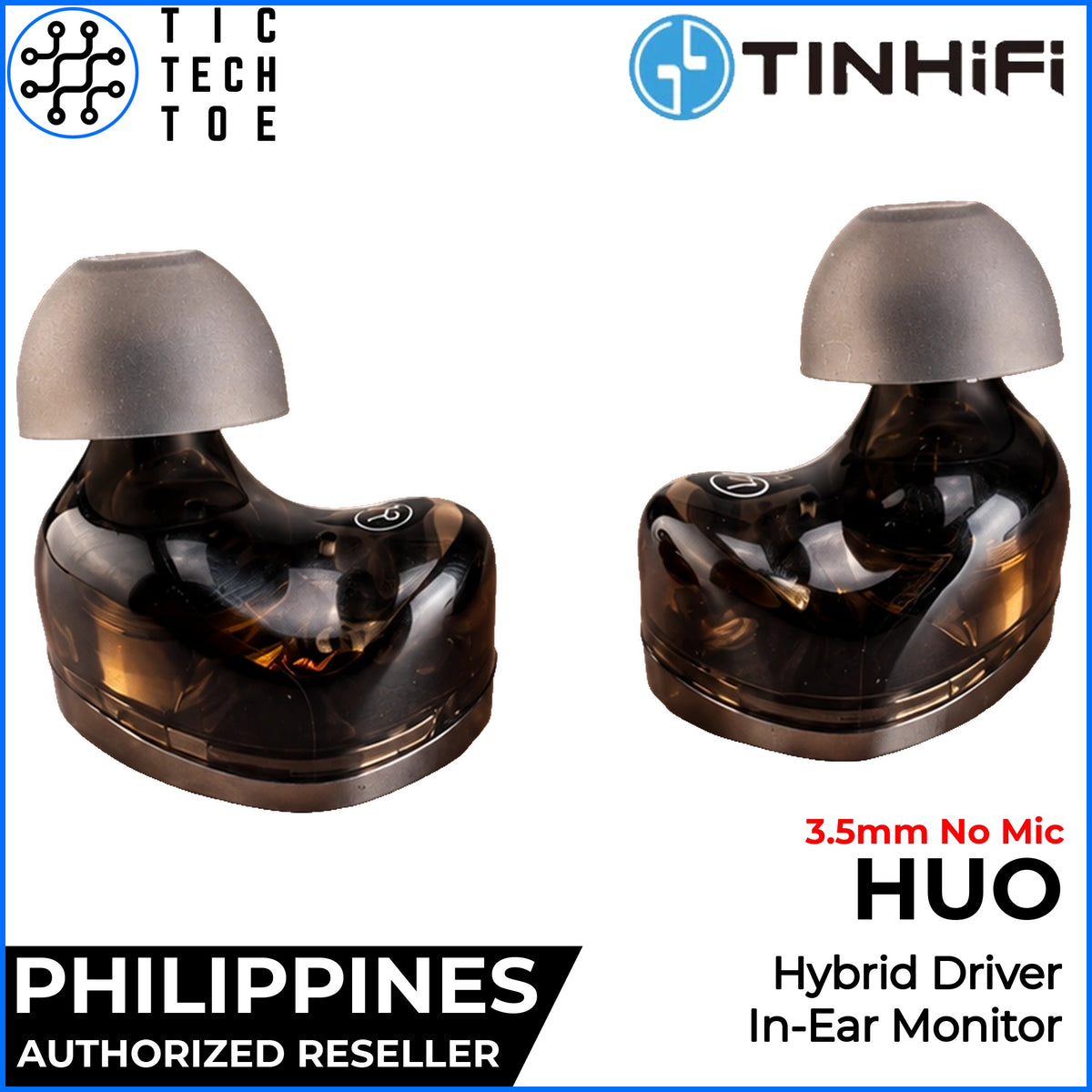 TINHIFI HUO Black HiFi IEM Hybrid Dynamic Balanced Armature Earphones Wired Detachable Cable No Mic