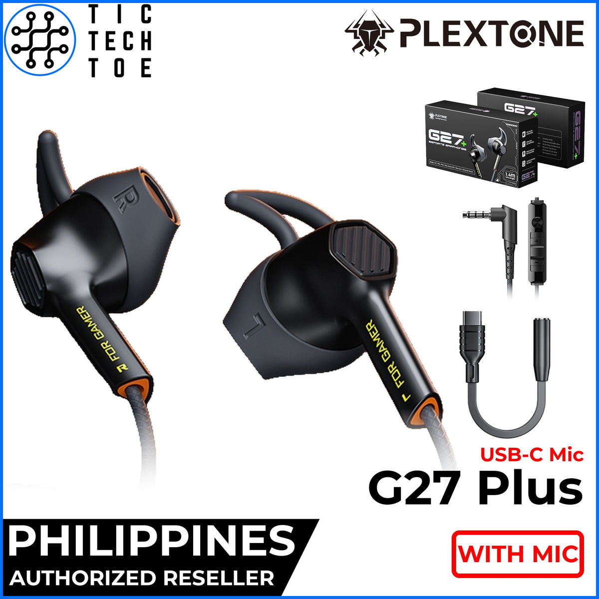 Plextone G27 Plus Semi In-Ear Gaming Earbuds Dynamic Driver Wired Braided Cable 3.5mm/USB-C Mic