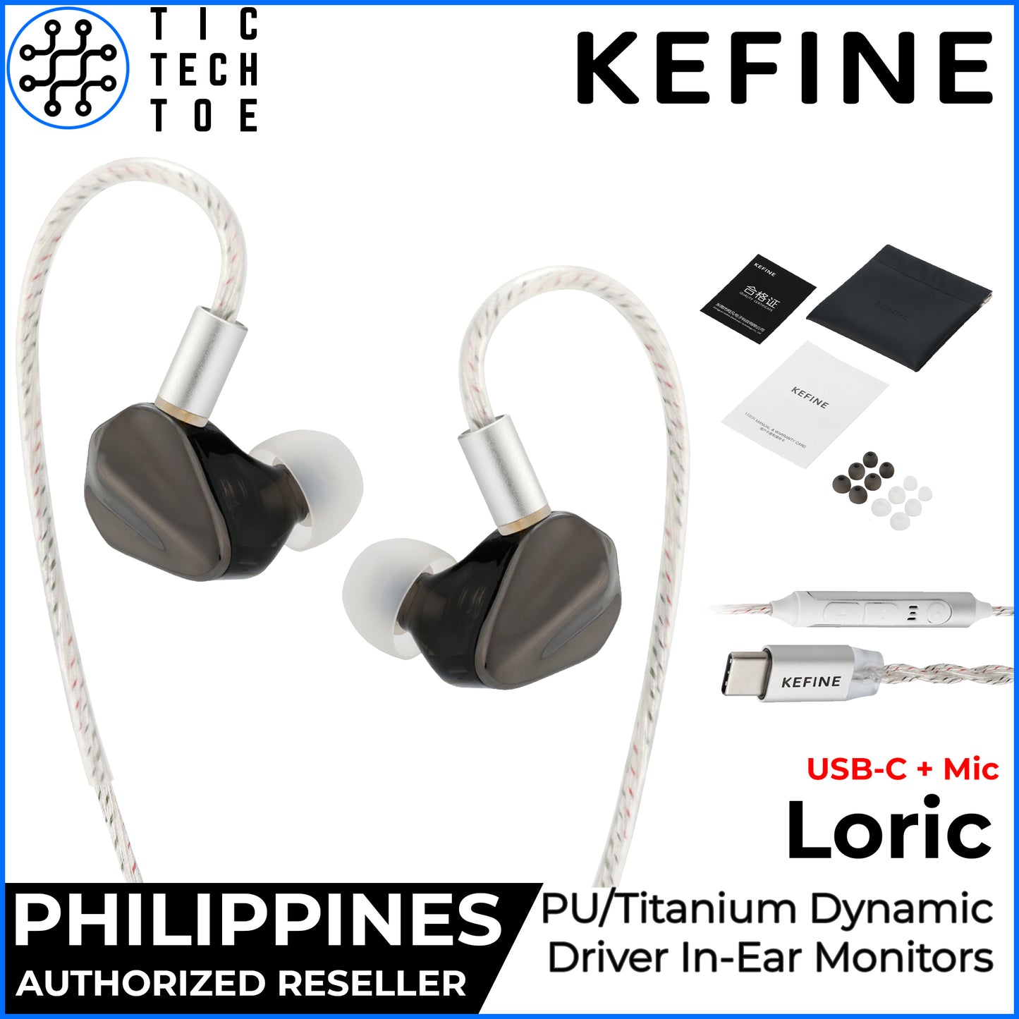 Kefine Loric 3.5mm/USB-C Dynamic Driver Detachable Cable Metal Shell Wired In-Ear Monitor Earphones