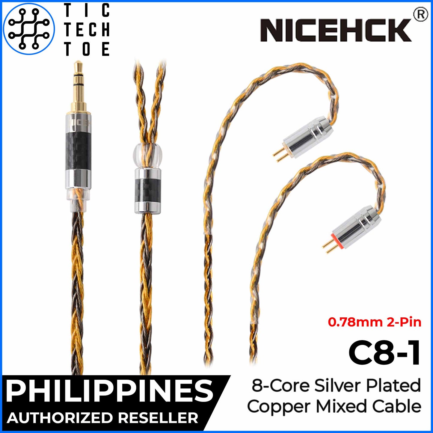 NICEHCK C8-1 8 Core Silver Plated and Copper Mixed Braided Earphone IEM Upgrade Replacement Cable