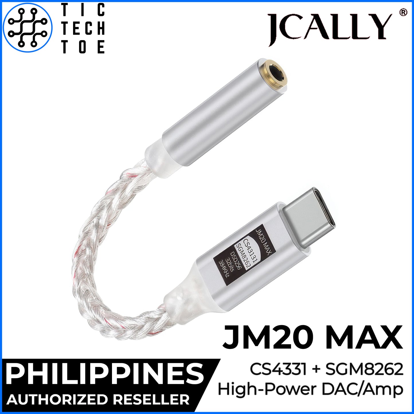 JCALLY JM20 MAX High-Power Headphone/Earphone USB C to 3.5mm Aluminum Audio DAC/Amp Adapter Cable