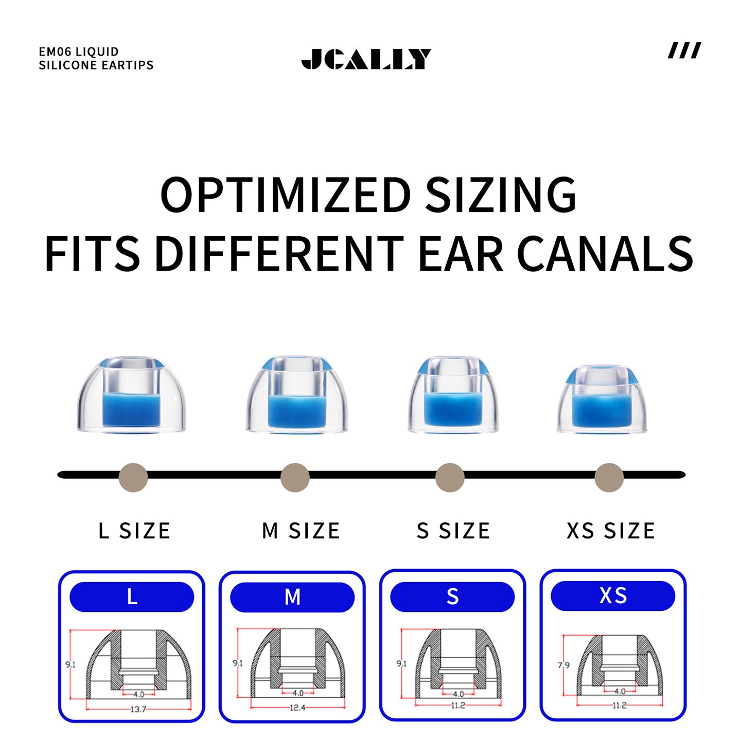 JCALLY EM06 Premium Liquid Silicone Earphone Tips Soft Upgrade Replacement 4 Pairs Set IEM Eartips