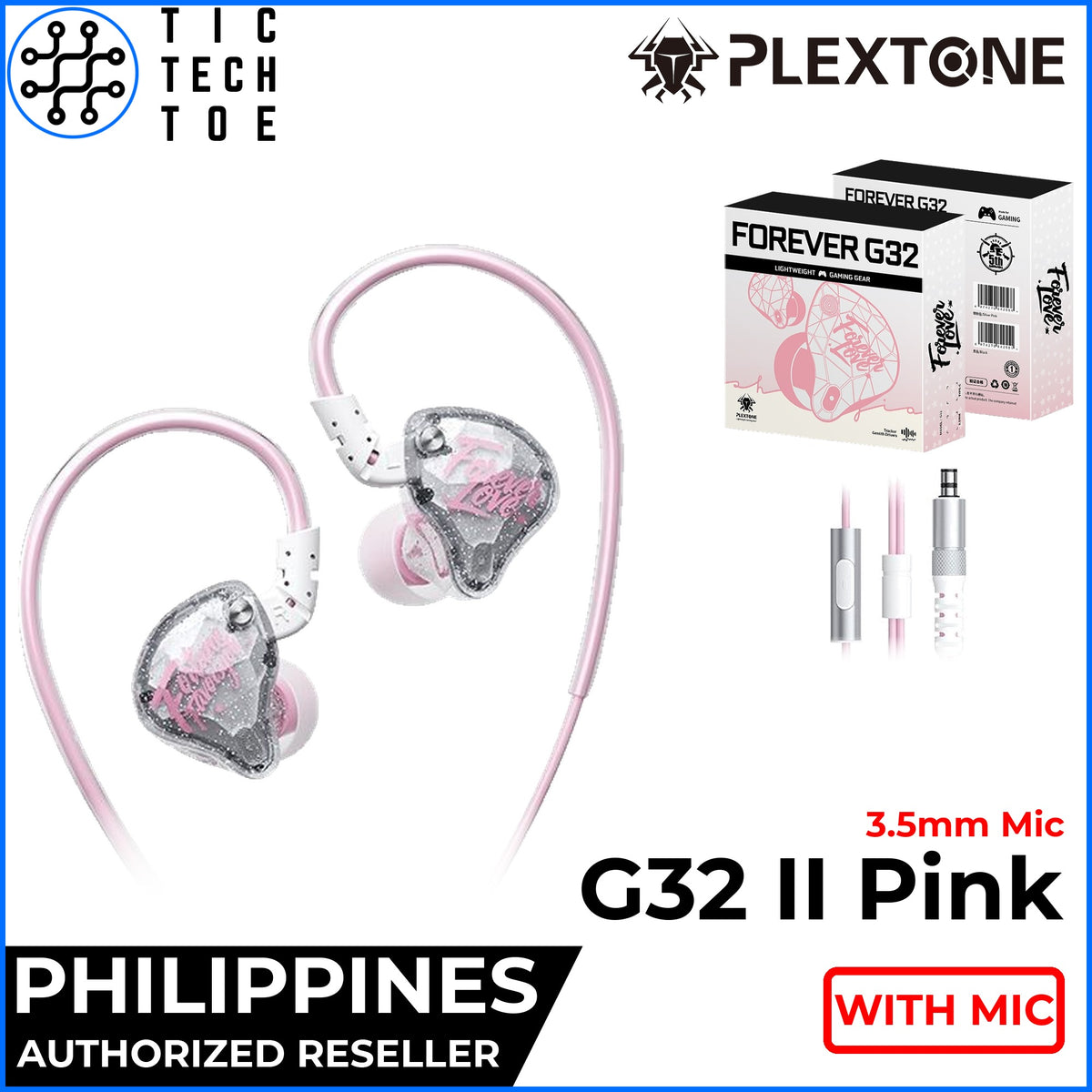 Plextone G32 / G32 II Forever Gaming IEM Dynamic Driver Earphones Wired In-Line 3.5mm/USB-C Mic