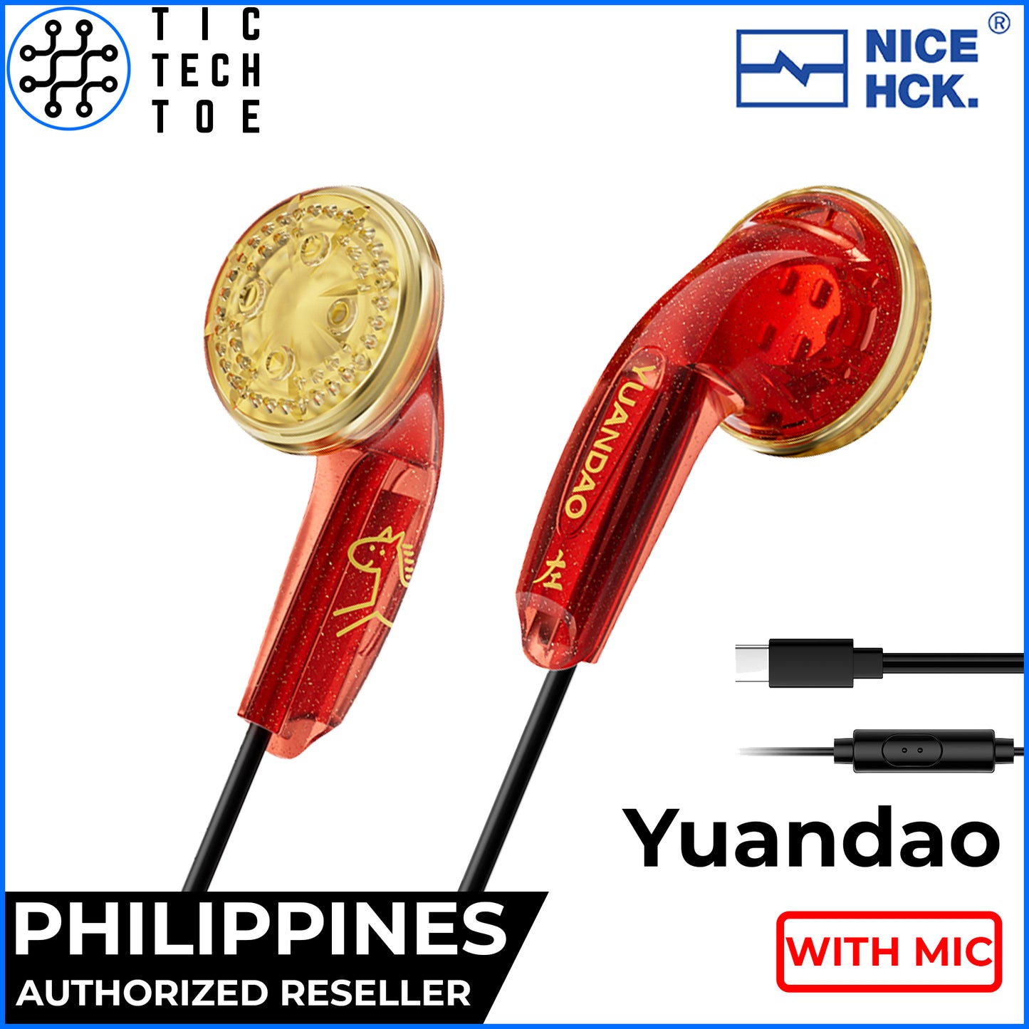 NiceHCK Yuandao Earbuds 3.5mm/USB-C Mic 10th Anniversary Wired Flat Head HiFi Dynamic Driver