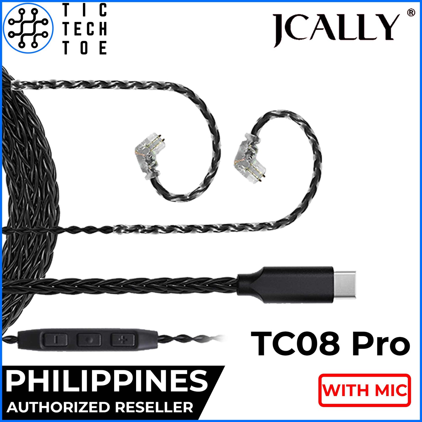 JCALLY TC08 Pro USB Type C 8-Core Braided Upgrade Cable with Mic Built-In DAC